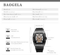 Reloj De Cuarzo Para Hombre Con Correa De Silicona Negra Luminosa Y Dial Rectangular De Armadura Calavera Estrellada BGL1612G-2 - details 4