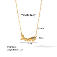 Encanto Collar con colgante de hueso de pescado personalizado chapado en oro para mujer, moda Ins, diseño de nicho, conjunto de diamantes metal de hueso de pescado dulce de acero inoxidable a la moda, cadena de clavícula de circón irregular simple salvaje - details 3