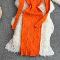 Vestido De Encaje Con Manga Larga Para Mujer Ropa De Fiesta Retro O-Neck Ajustado Estilo Coreano Poliéster Mid-Calf - details 34