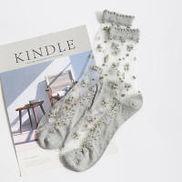 Calcetines De Encaje Transparentes Y Transpirables Para Mujer Ultra Delgados Con Bordado De Rosas De Cristal Para Verano Moda Calcetines De Algodón Y Poliéster Elásticos - details 10