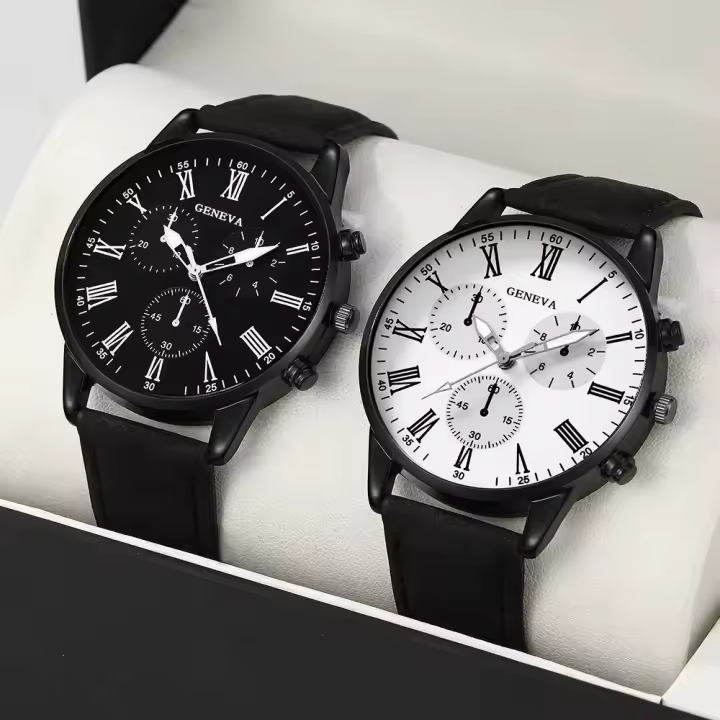 Set De Reloj De Cuero Para Parejas MSCXDK 2PCS Reloj De Pulsera De Cuarzo Para Mujer Estilo Casual Y Moda Dial Simple Montre Femme - 1