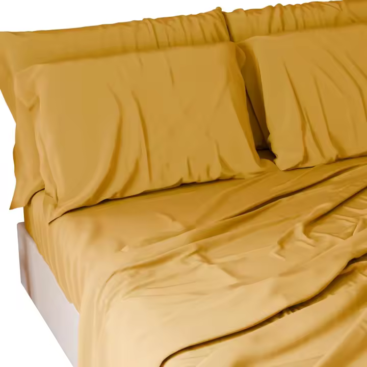 Juego de sábanas, juego de sábanas 100% algodón, juego de 3 piezas, 1 sábana ajustable, 2 fundas de almohada, 1 sábana encimera, 100% algodón, amarillo - 1