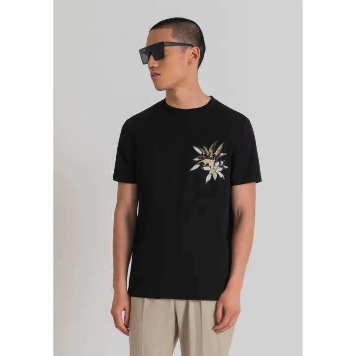 CAMISETA ANTONY MORATO M/C REGULAR FIT FLOR PEQ NEGRA - 1