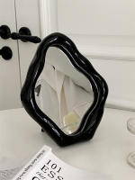 Espejo De Maquillaje Vintage Irregular En Estilo Francés Para El Dormitorio Adorno Decorativo Para Escritorio Material De Vidrio Platinado Plateado - details 15
