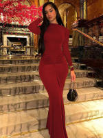 Vestido Largo De Manga Completa Elegante Dulzura Para Mujer Ruched Bodycon Sencillo De Fiesta Noche Y Cocktail Y2K Polyester Spandex - details 21