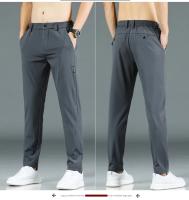 Pantalones Casuales Para Hombre Verano 2024 Estilo Coreano Elásticos Rectos Ajustados Cómodos Trajes Negocios Verde Militar - details 11