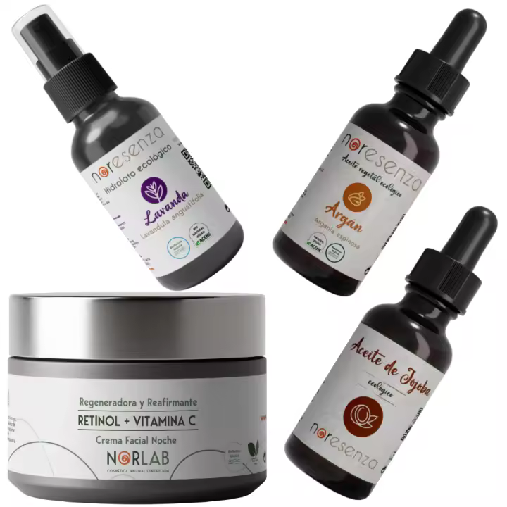 Noresenza Rutina Piel Seca - Crema retinol+ vitamina C, Bruma de lavanda , Aceite de Argán y aceite de jojoba - Hidratación Profunda - Pack Cuidado Facial Natural 100% Natural - 1