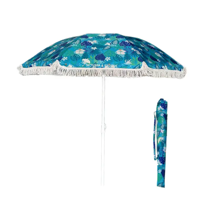 VICTORIA&ANDREA® Sombrilla de Playa de Palo Metal, Parasol Flexible Plegable y Inclinable, Protección de Rayos UV, incluye bolsa de transporte,  Ideal para Playa Jardín Piscina y Terraza - 1