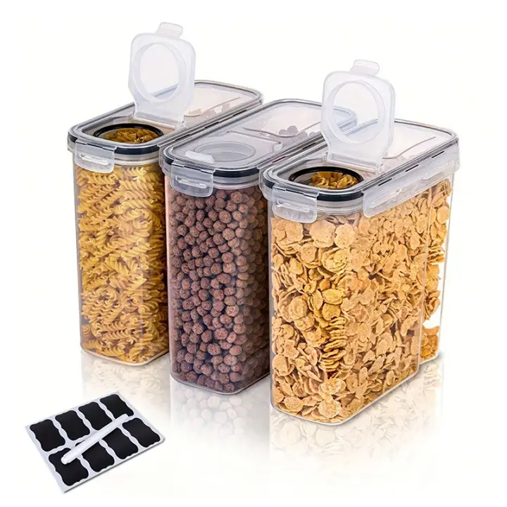 Juego De 3 Contenedores De Almacenamiento Para Cereal Airtight BPA Free Lavables Con Bolígrafo Y Etiquetas Capacidad De 2.5L/4L - 1