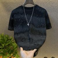 Camiseta Casual Para Hombre Verano Con Rhinestone Rivet Cuello Redondo Manga Corta Tee Coreana Transpirable Y Secado Rápido - details 4