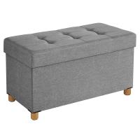 Baúl tapizado capitoné, taburete de almacenamiento textil con asiento acolchado, patas de madera maciza y tapa, gris oscuro - details 0