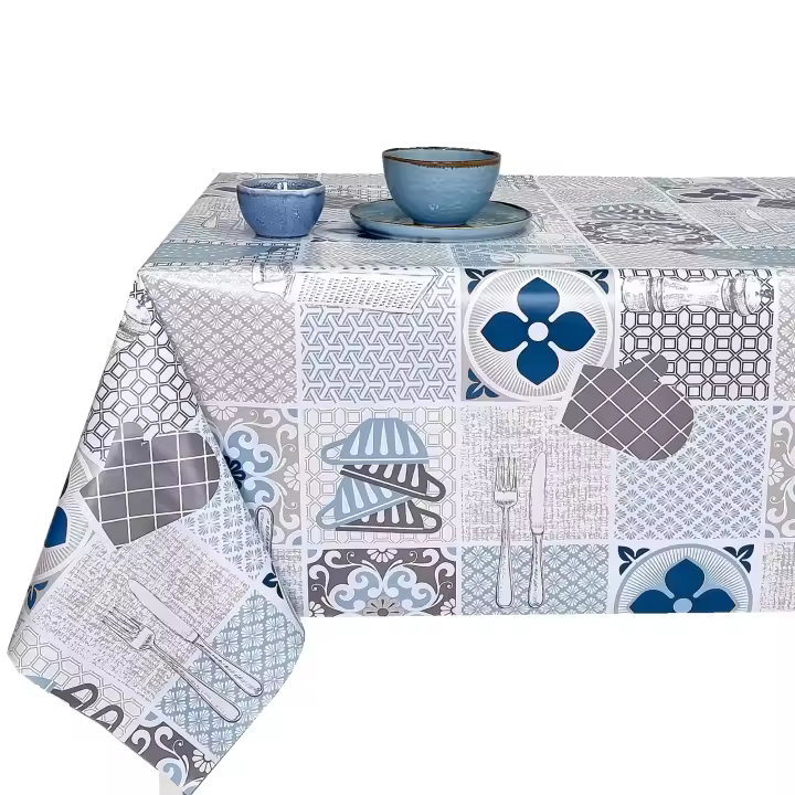 Mantel PVC, Mantel de hule, Mantel de hule, Mantel para cocina, Tapete de cocina, Resistente al agua, Fácil de limpiar, Dibujo cocina, Rojo, Azul, Gris - 1
