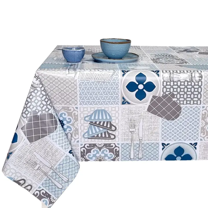 Mantel PVC, Mantel de hule, Mantel de hule, Mantel para cocina, Tapete de cocina, Resistente al agua, Fácil de limpiar, Dibujo cocina, Rojo, Azul, Gris - 1