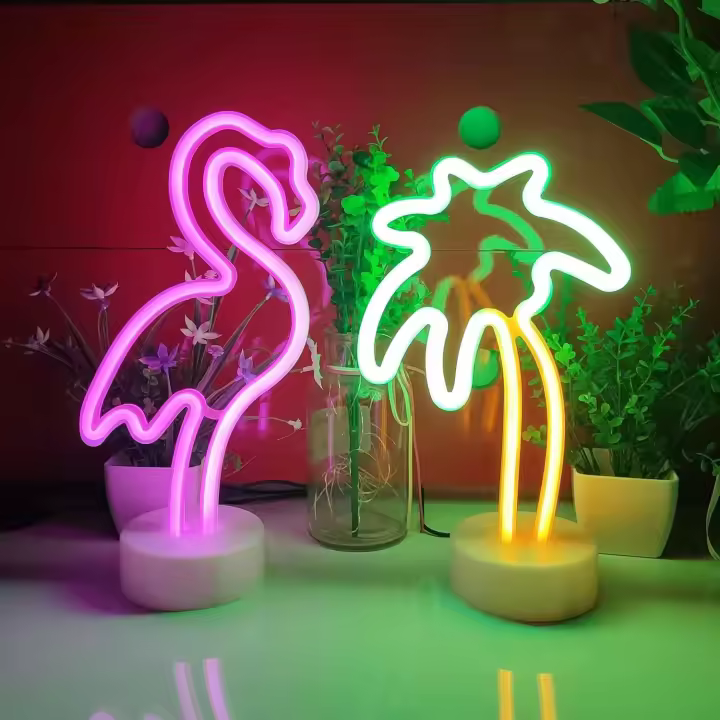 2pcs Luz LED Neón Para Flamencos Y Palmeras, Alimentada Por USB/baterías, Luces Decorativas Para Habitación Cumpleaños Fiesta De Verano Modernas - 1