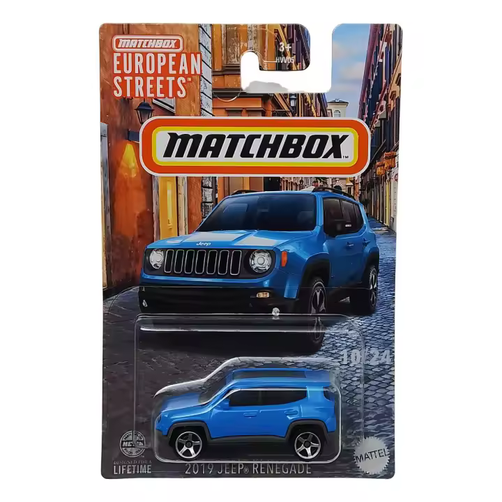 MATCHBOX - European Streets 10/24 - 2019 Jeep Renegade  - Color Azul - Este modelo presenta una carrocería de metal y plástico, garantizando durabilidad y un acabado atractivo - Recomendado para mayores de 3 años - 1