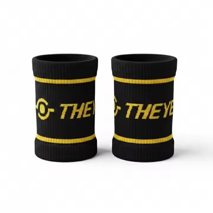 THEYET Muñequeras Deportivas de Algodón Absorbente para el Sudor (Par)  Sujeción, Seguridad y Confort  Wristband Elástica Unisex para CrossFit, Fitness, Gimnasio, Padel, Tenis, Gym, Cross Training para Hombre y Mujer (Negro y Dorado) - 1