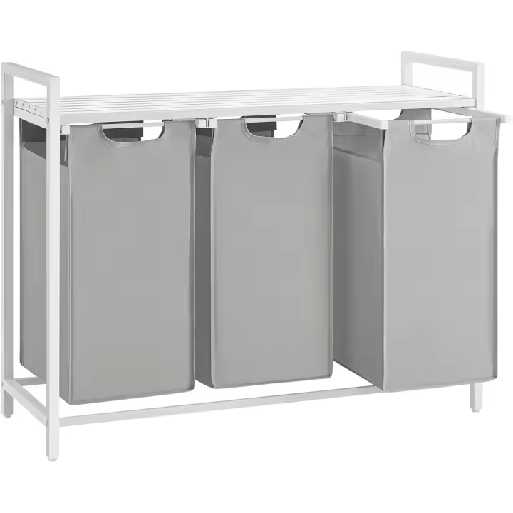 VASAGLE Cesto para Ropa Sucia, Cesta Colada, 3 Bolsas Colada de Tela Oxford Extraíble y Desmontable, Estante, Marco Metálico, 3 x 38 L, 92,5 x 33 x 72 cm, Gris Paloma - 1