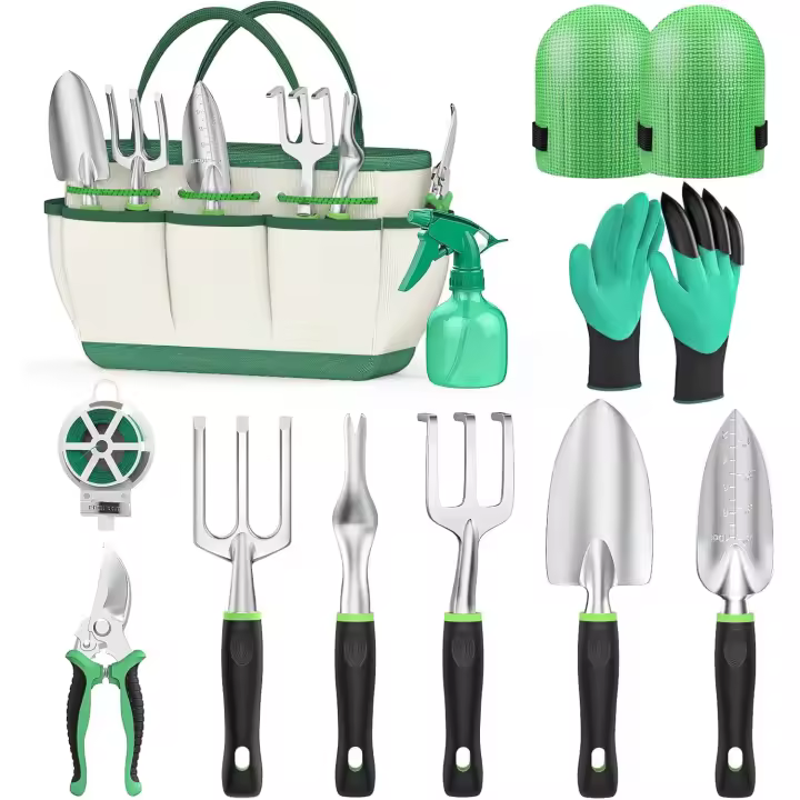Herramientas de jardinería, juego de 11 herramientas de acero inoxidable, caja de regalo con bolsa de herramientas resistente - 1