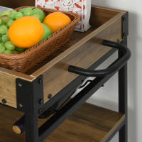 HOMCOM Carro de Cocina Carrito de Servicio Móvil Multiusos con 3 Estantes Bandeja Botellero Soporte Copas y barra para Comedor 77x44,5x91 cm Madera Rústica - details 4