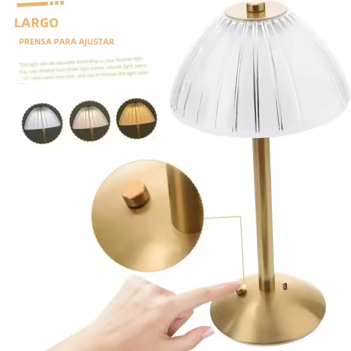 Lámpara De Mesa De Cristal Con Iluminación Tricromática Para Sala De Estar Y Dormitorio Luz Nocturna Sin Cable Protección Para Los Ojos Ajuste De Brillo Con Toque - 1