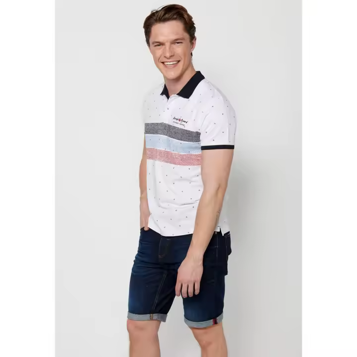Koroshi Polo de manga corta de algodón con cuello camisero y acabado con aberturas laterales de color blanco para hombre | Ropa Casual - 1