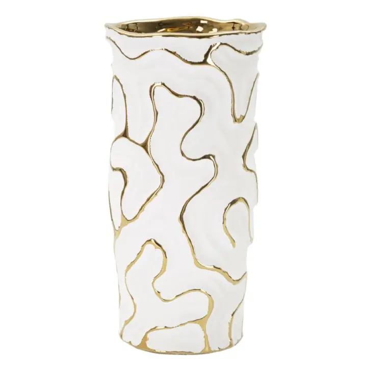 Jarrón decorativo de cerámica blanca y dorada Ø 12,5x25 cm - 1
