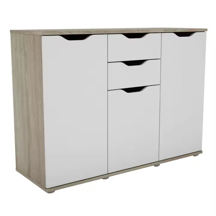 Aparador, Armario de Almacenaje 3 Puertas 2 Cajones Salón Parc Moderno Roble Sonoma y Blanco Mate 108x79x38 cm - 1
