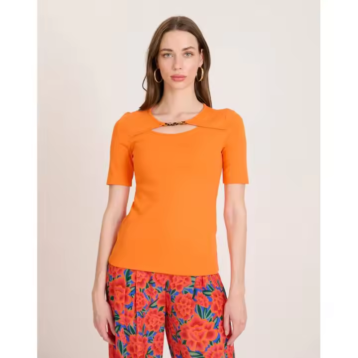 NAF NAF - Camiseta collar naranja de la marca NAF NAF - 1