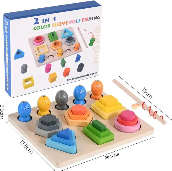 Juguetes De Madera Para Bebés Montessori Actividades De Aprendizaje Temprano Juego De Pesca De Formas Y Colores Desarrollo De Habilidades Motoras Finas Edad Recomendada 3-6 Años - 1