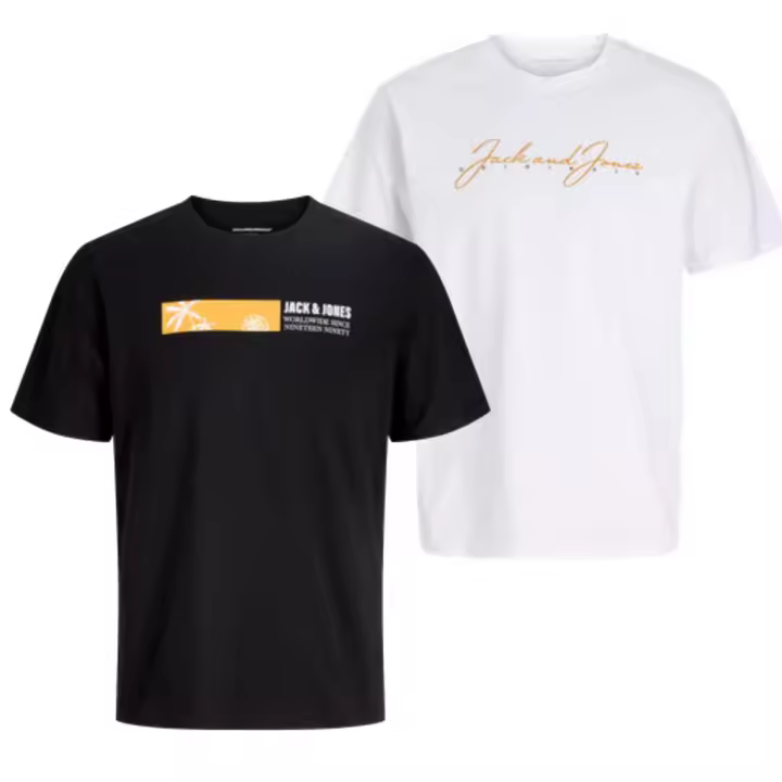 Jack & Jones SS25 Hombre Pack 2 Camisetas de Algodón Mod JORSTAR TEE CREW logo estampado Moda Casual Informal REF 276504 - 1