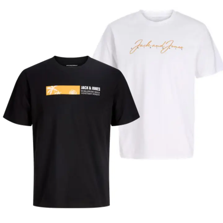Jack & Jones SS25 Hombre Pack 2 Camisetas de Algodón Mod JORSTAR TEE CREW logo estampado Moda Casual Informal REF 276504 - 1