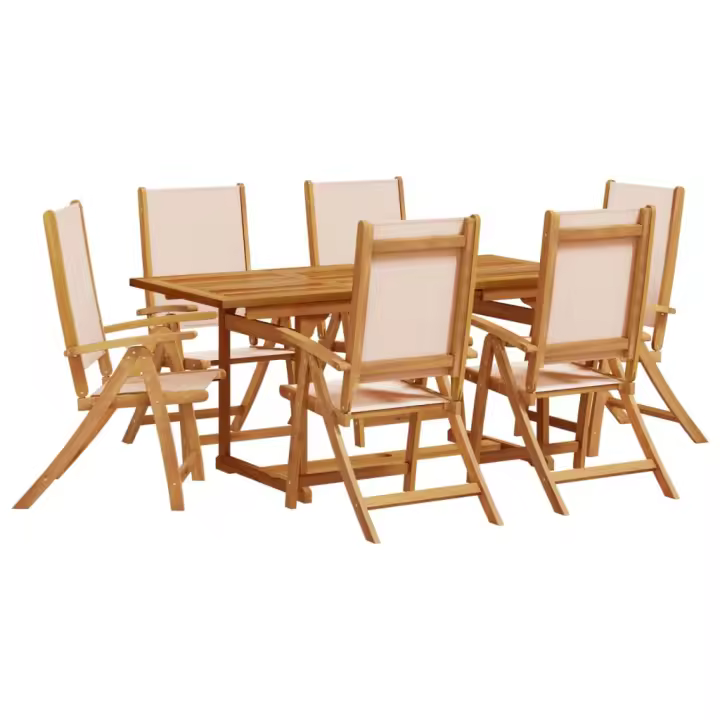 vidaXL Juego comedor de jardín 7 pzas madera maciza acacia y textileno - 1