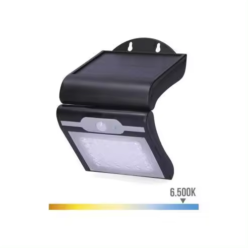 EDM Aplique Solar 2W 220lm 6.500K con Sensor Negro - EDM - 31847 Aplique solar Iluminación Exterior Solar Led - 1