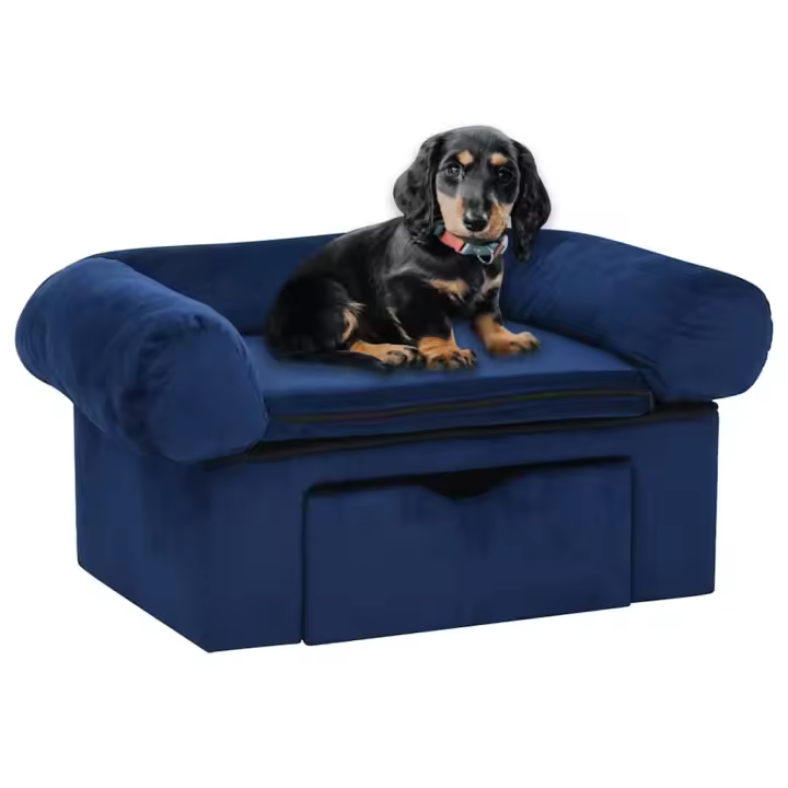 vidaXL Sofá para perros con cajón felpa 75x50x38 cm en color Marrón/Azul/Burdeos y más - 1