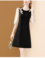 EVNISI Vestido Elegante Para Mujer Negro Con Bordado Y Flares Estilo Casual Slim Para Oficina Y Fiestas A-Linea Cuello O - details 10