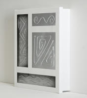 Cuadroexpres - Caja-Armario para Llaves, para Colgar en La Pared, 26x31x6 cm, Pintado a Mano, Abstracto en Plata y Blanco, con Relieve, 100% Original, Tornillos y Tacos incluidos, Con 9 Ganchos + 6 incluidos para colocar. - details 0