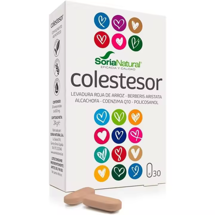 Soria Natural Colestesor - Comprimidos Colesterol Natural - Levadura de Arroz Rojo con Coenzima Q10, Alcachofa, Policosanol - Control Colesterol y Triglicéridos - 30 Comprimidos 800mg - 1