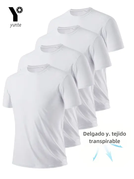 Pack De 4 Camisetas De Hombre Blancas Ultra-Ligeras Con Cuello Redondo Secado Rápido Transpirables Absorbentes De Sudor Para Fitness Gimnasio Y Running - 1