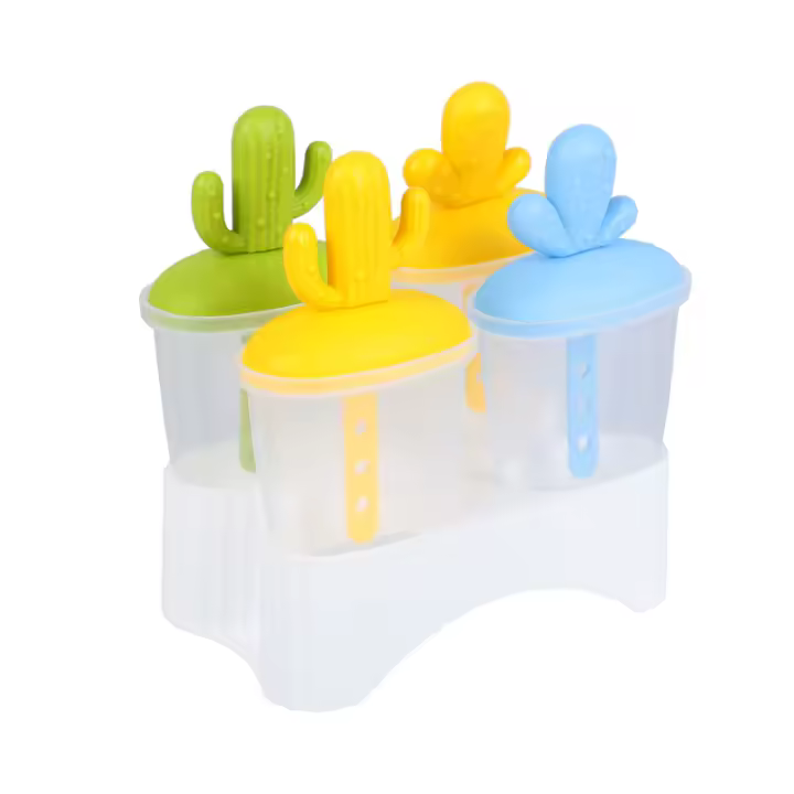 Molde de Hielo de Cuatro cactus, Molde de paleta de plástico, Molde para Helado de paleta freezada - 1