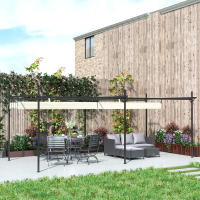 Outsunny Pérgola de Jardín 6x3 m con Techo Retráctil, Cenador de Jardín con UPF30+, Estructura Metálica, Tela de Poliéster, Pabellón para Exterior, Terraza, Crema - details 1