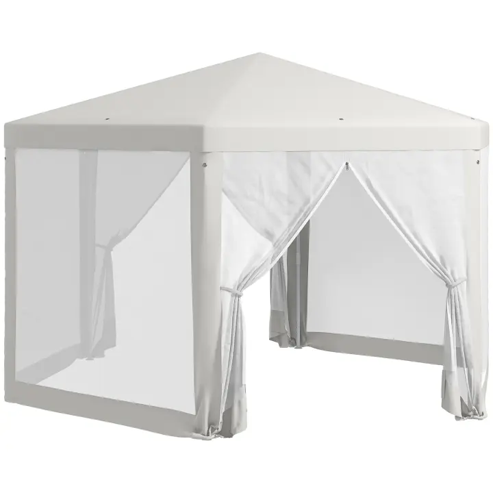Carpa hexagonal para Fiesta de 4x4m with mosquitera, Carpa de Jardín de poliéster y metal para Fiesta de Jardín y eventos en Cream - 1