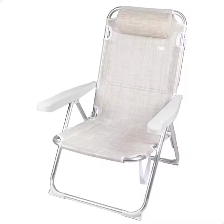 Silla playa alta plegable aluminio Blanca 48X60X90 cm con cojin y asa. (Color Baby 62641) - 1