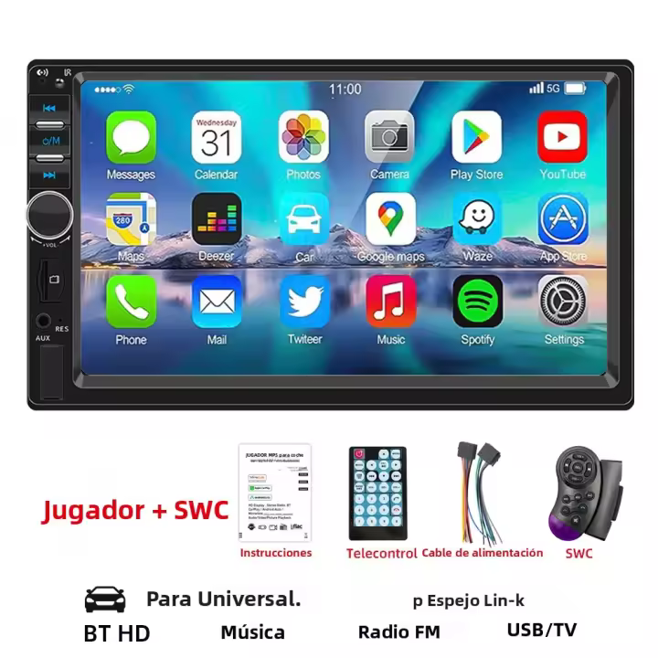 Radio De Coche HIPPBQCC 2Din 7 Pulgadas MP5 Multimedia Reproductor Bluetooth USB TF FM Con Espejo Link Y Cámara Trasera Universal - 1