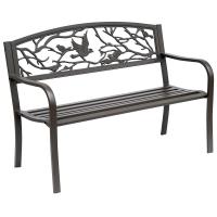 Outsunny Banco de Jardín de Acero Banco de Exterior con Apoyabrazos y Respaldo con Imagen de Animales Carga 240 kg para Patio Terraza 127x60x85 cm Marrón - details 0
