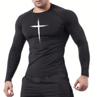 Camiseta De Compresión Para Hombres Con Estampado Cruzado Deportiva Para Gimnasio Correr Y Running Camiseta Básica De Deporte Quick-Drying Polyester Talla Verdadera - details 12