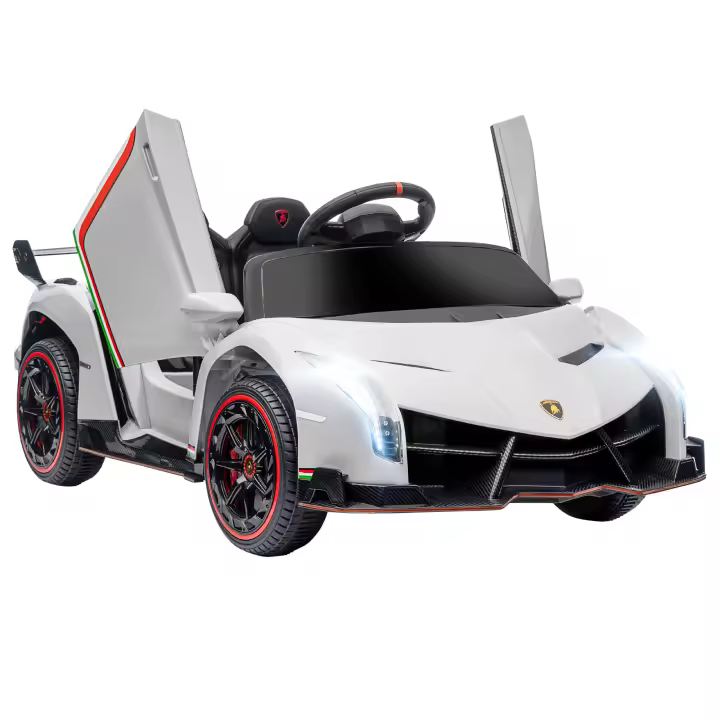 HOMCOM Coche Eléctrico Lamborghini para Niños de 3 a 6 Años Coche de Batería 12V Velocidad Max.7 km/h Puerta de Tijera con Control Remoto MP3 Luces y Cinturón de Seguridad 111x61x45 cm - 1