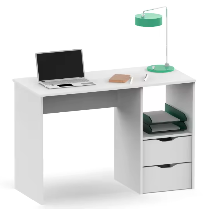 Briebe Prakt Escritorio, Mesa de Ordenador 76x115x50cm 2 Cajones, Oficina, Habitación Juvenil, Desk, Tocador, , Blanco - 1