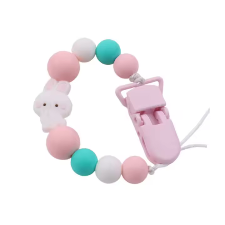 Cadena de silicona para chupete de conejo, mordedor de seguridad masticable para bebé, cadena anticaída - 1