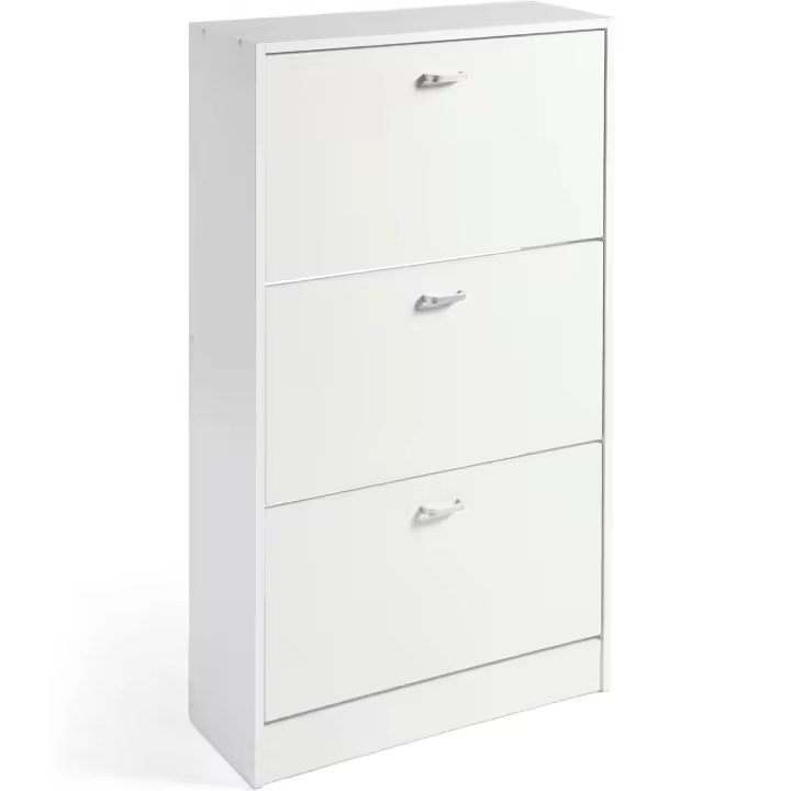 Mueble Zapatero Madera | 3 Puertas Oscilobatientes | 6 Baldas para 28 Zapatos | Diseño Minimalista | Zapatero Entrada (Blanco) - 1