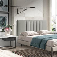 Meimon Cabezal tapizado jaspeado Luna, interior acolchado de algodón guateado, marco de madera de pino y pespuntes decorativos verticales, acabados textiles de aspecto jaspeado y con patas de madera de roble natural - details 4